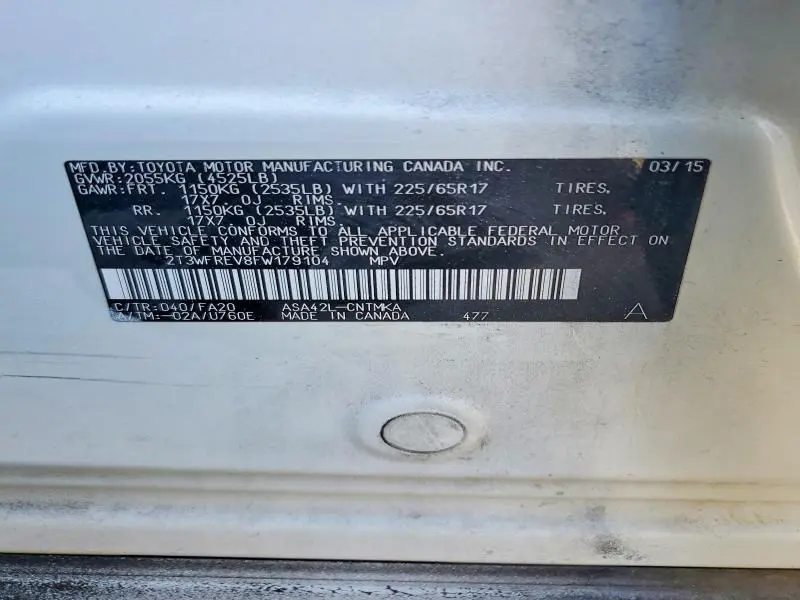 2015 TOYOTA RAV4 XLE  