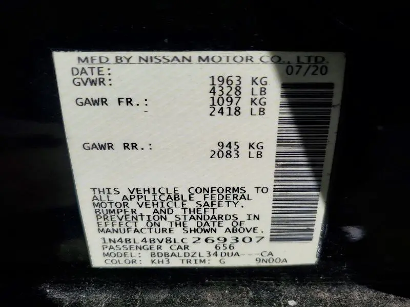 2020 NISSAN ALTIMA S  