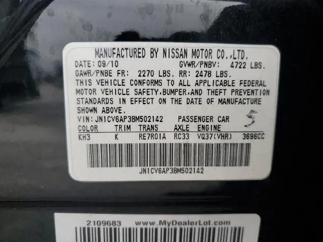 2011 INFINITI G37 BASE  