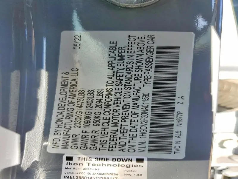 2022 HONDA ACCORD SPORT  