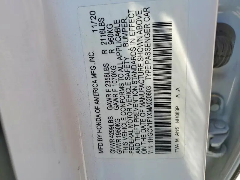 2021 HONDA ACCORD LX  