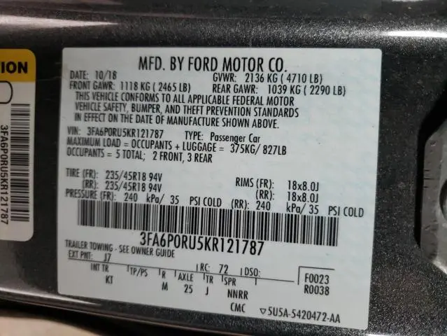 2019 FORD FUSION TITANIUM  