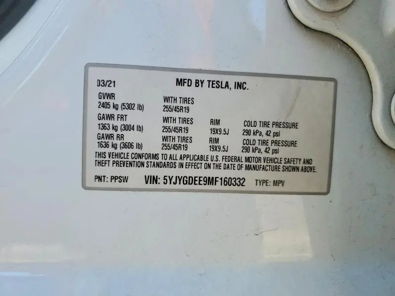 2021 TESLA MODEL Y   