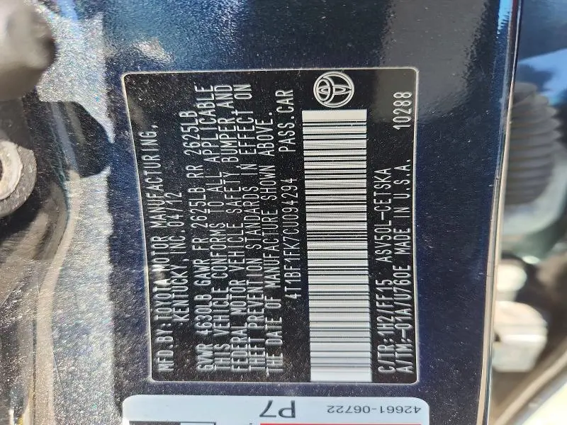2012 TOYOTA CAMRY SE  