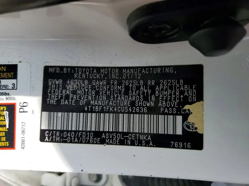 2012 TOYOTA CAMRY LE  