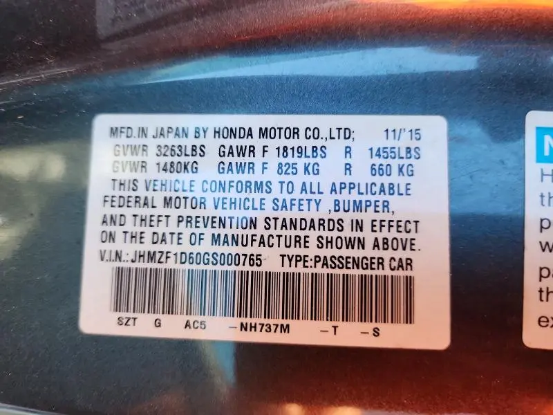 2016 HONDA CR-Z EX  