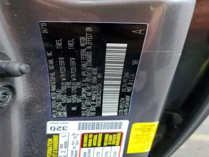 2019 TOYOTA SIENNA XLE 7-PASSENGER  