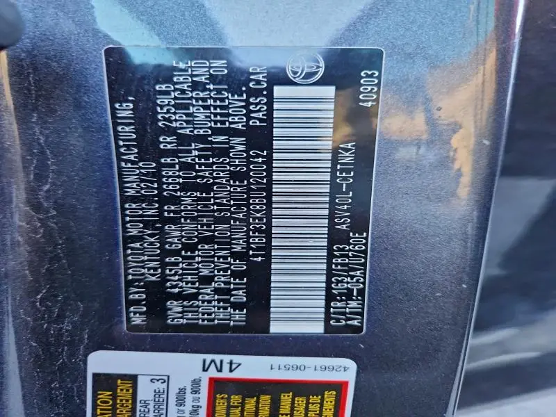 2011 TOYOTA CAMRY BASE  