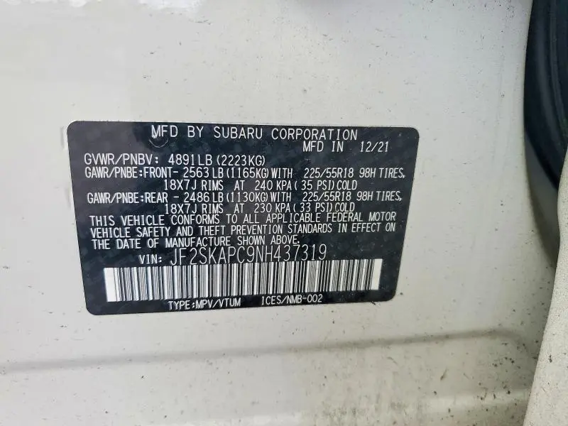 2022 SUBARU FORESTER LIMITED  