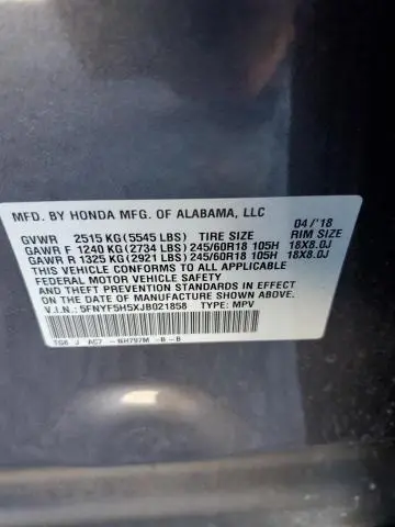 2018 HONDA PILOT EXL  