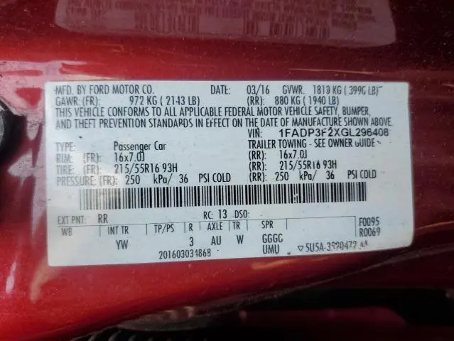 2016 FORD FOCUS SE  