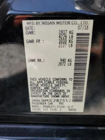 2018 NISSAN ALTIMA 2.5  