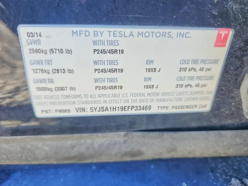 2014 TESLA MODEL S   