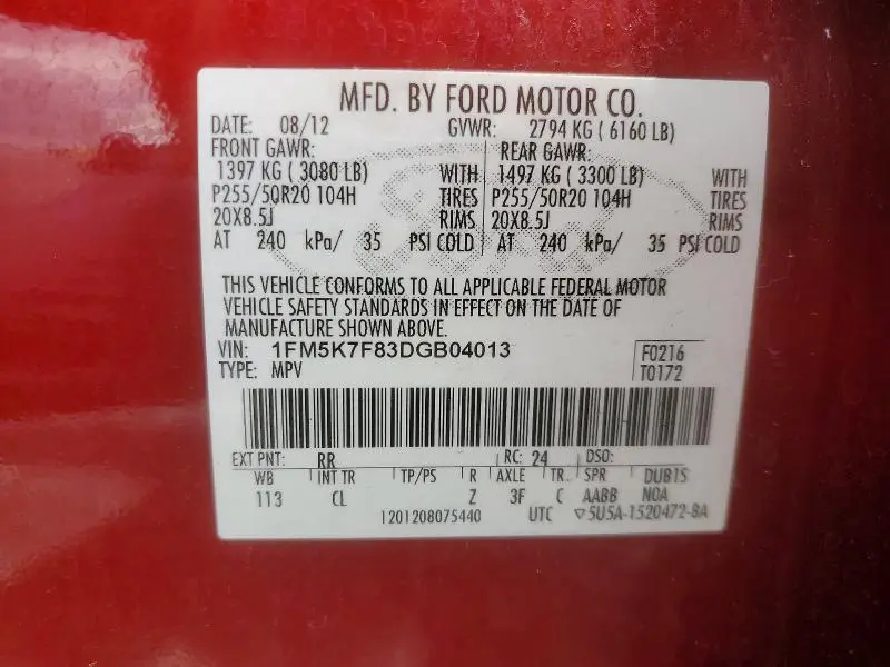 2013 FORD EXPLORER LIMITED  