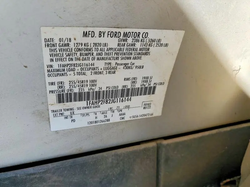 2018 FORD TAURUS LIMITED  