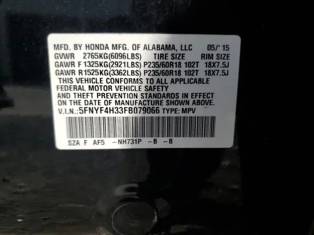 2015 HONDA PILOT SE  