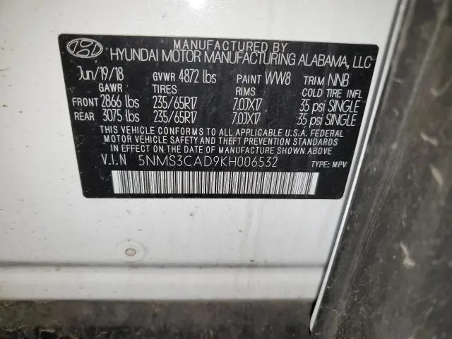 2019 HYUNDAI SANTA FE SEL  