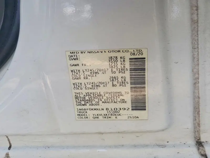 2020 NISSAN NV 1500 SV  