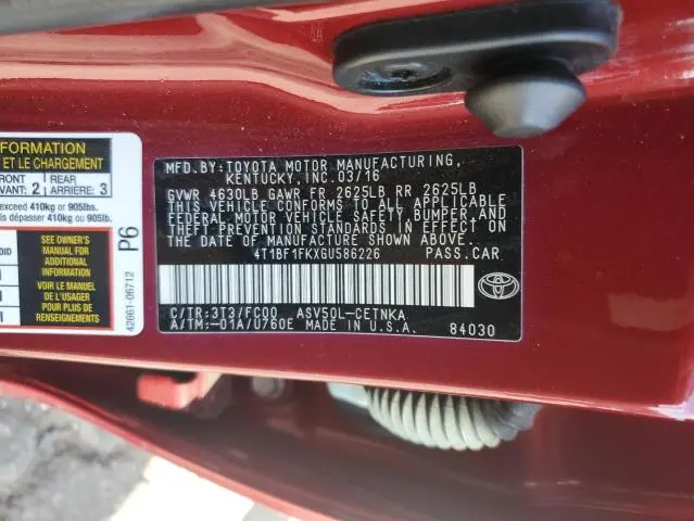 2016 TOYOTA CAMRY LE  