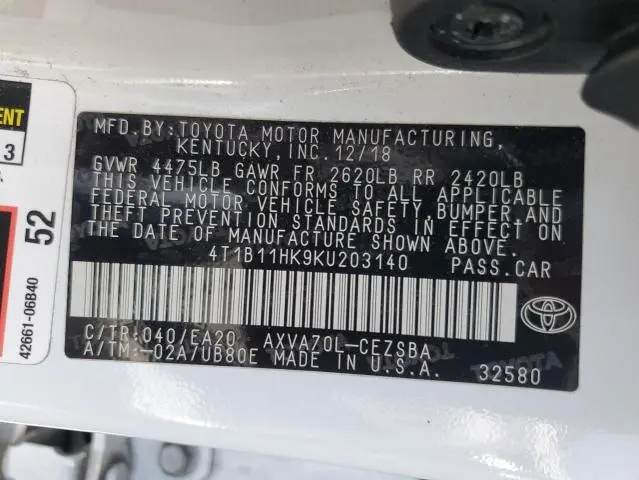 2019 TOYOTA CAMRY L  