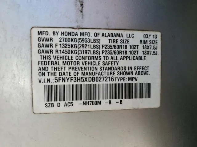 2013 HONDA PILOT EXL  