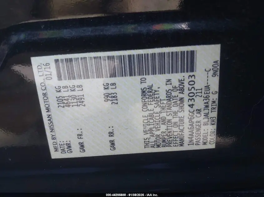 2016 NISSAN MAXIMA 3.5 SV