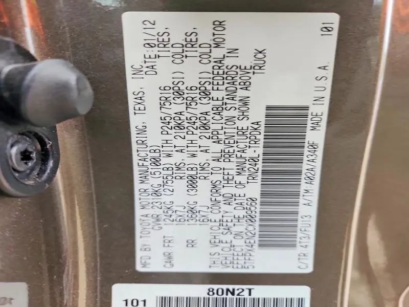 2012 TOYOTA TACOMA BASE  