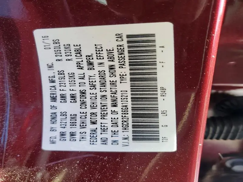 2016 HONDA ACCORD EXL  