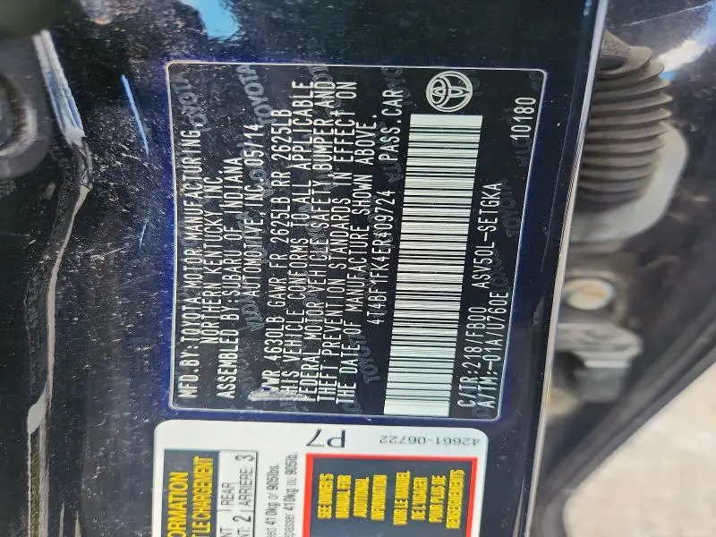 2014 TOYOTA CAMRY XLE  
