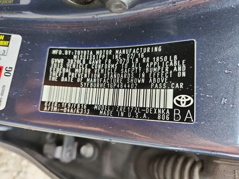 2016 TOYOTA COROLLA LE  