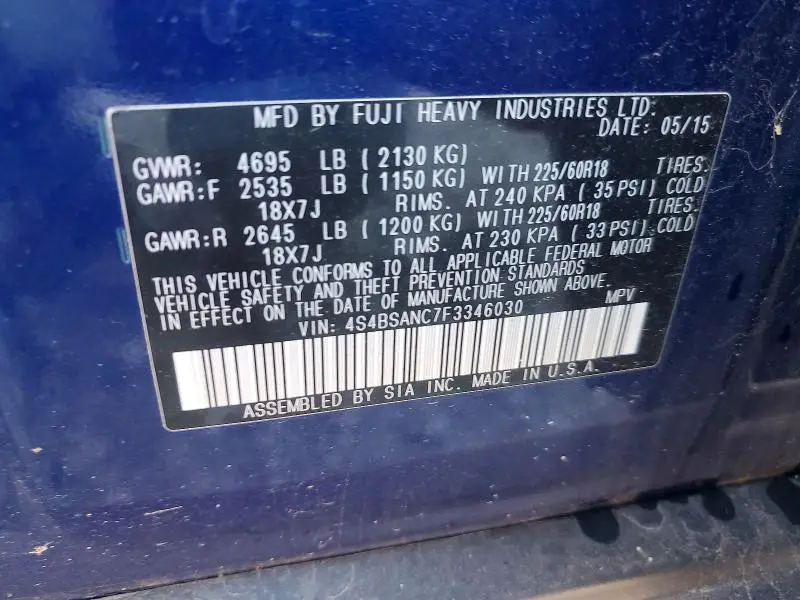 2015 SUBARU OUTBACK 2.5I LIMITED  