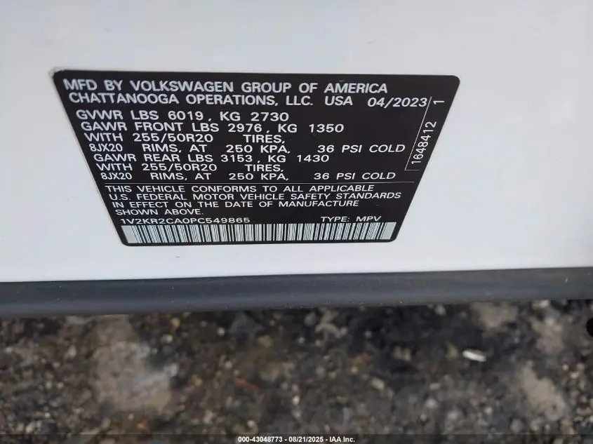 2023 VOLKSWAGEN ATLAS 3.6L V6 SE W/TECHNOLOGY