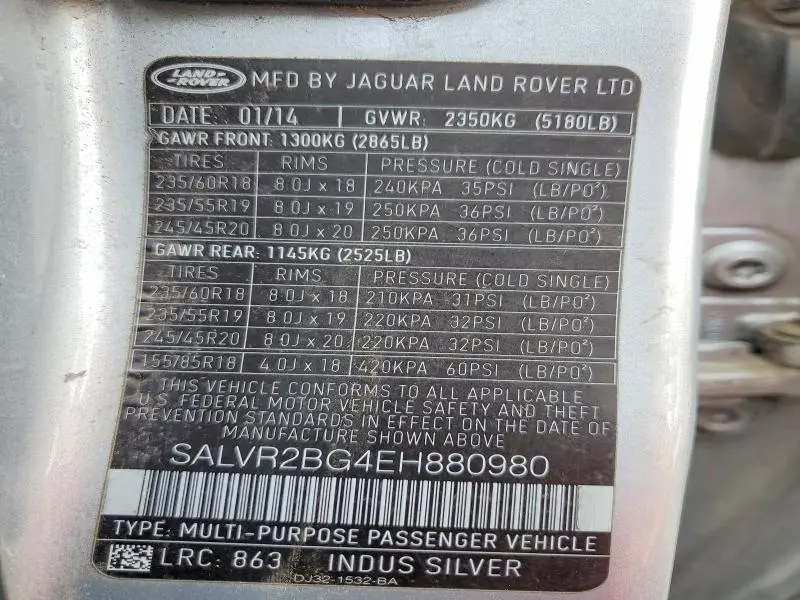 2014 LAND ROVER RANGE ROVER EVOQUE PURE PREMIUM  