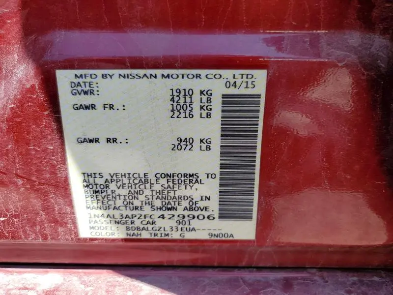 2015 NISSAN ALTIMA 2.5 S  