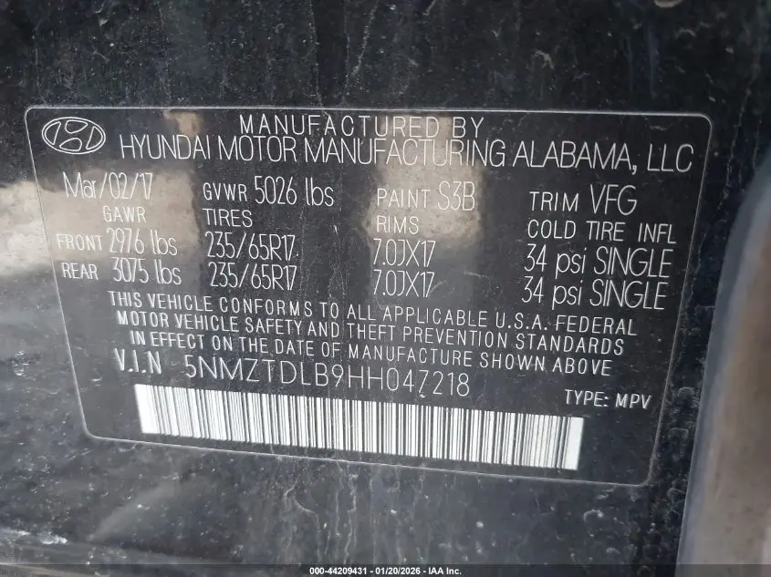 2017 HYUNDAI SANTA FE SPORT 2.4L