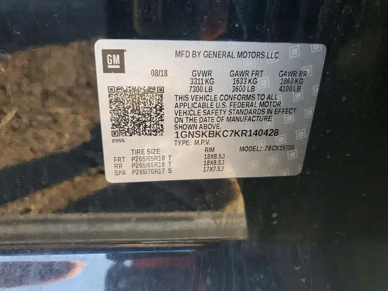 2019 CHEVROLET TAHOE K1500 LT  