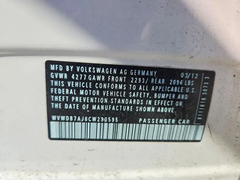 2012 VOLKSWAGEN GOLF   
