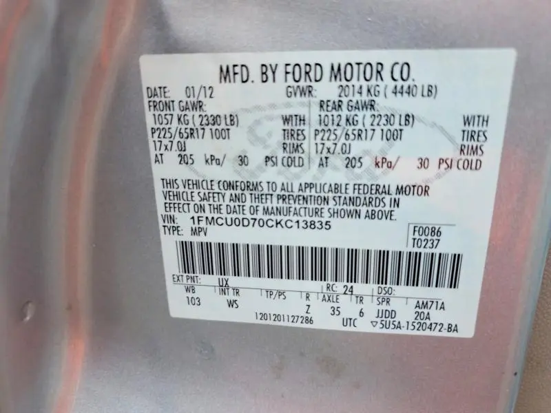 2012 FORD ESCAPE XLT  