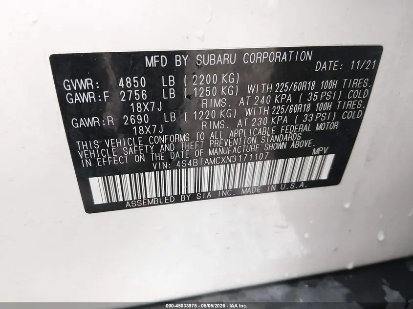 2022 SUBARU OUTBACK LIMITED