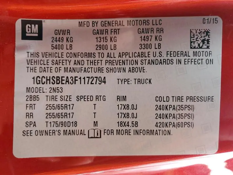 2015 CHEVROLET COLORADO LT  