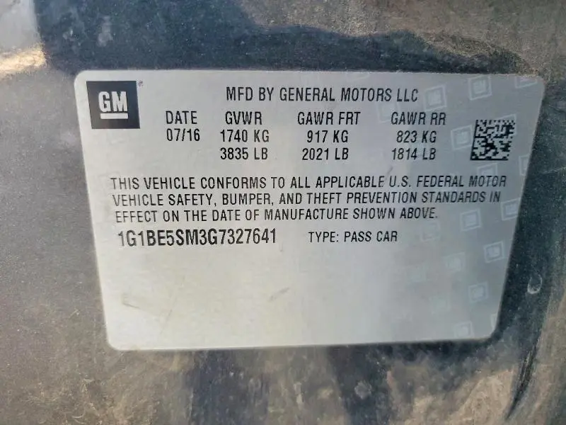 2016 CHEVROLET CRUZE LT  