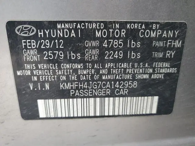 2012 HYUNDAI AZERA GLS  