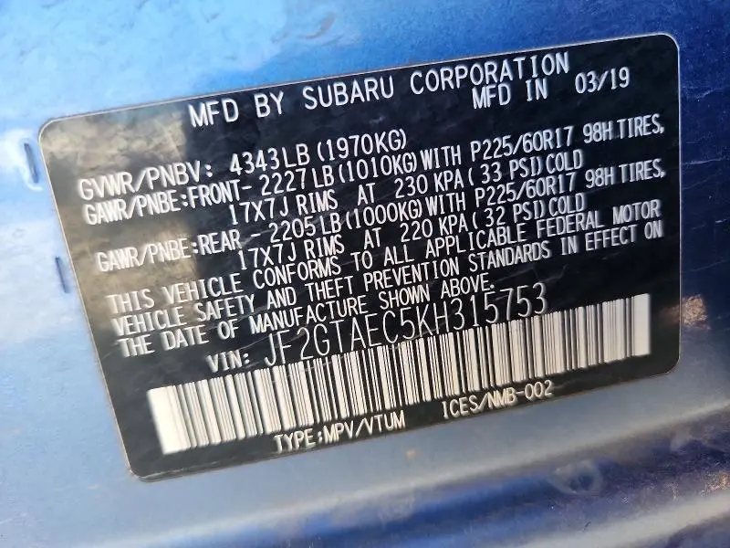 2019 SUBARU CROSSTREK PREMIUM  