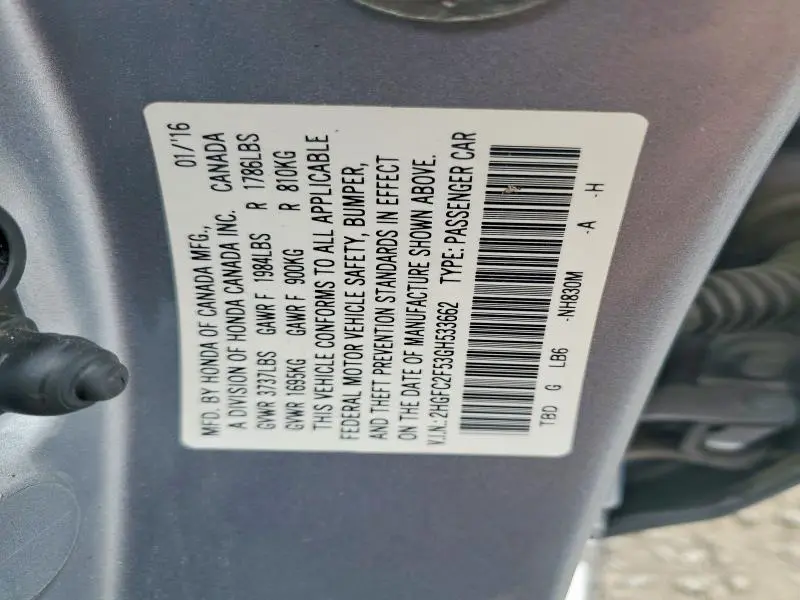 2016 HONDA CIVIC LX  