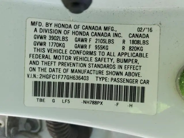 2016 HONDA CIVIC EXL  
