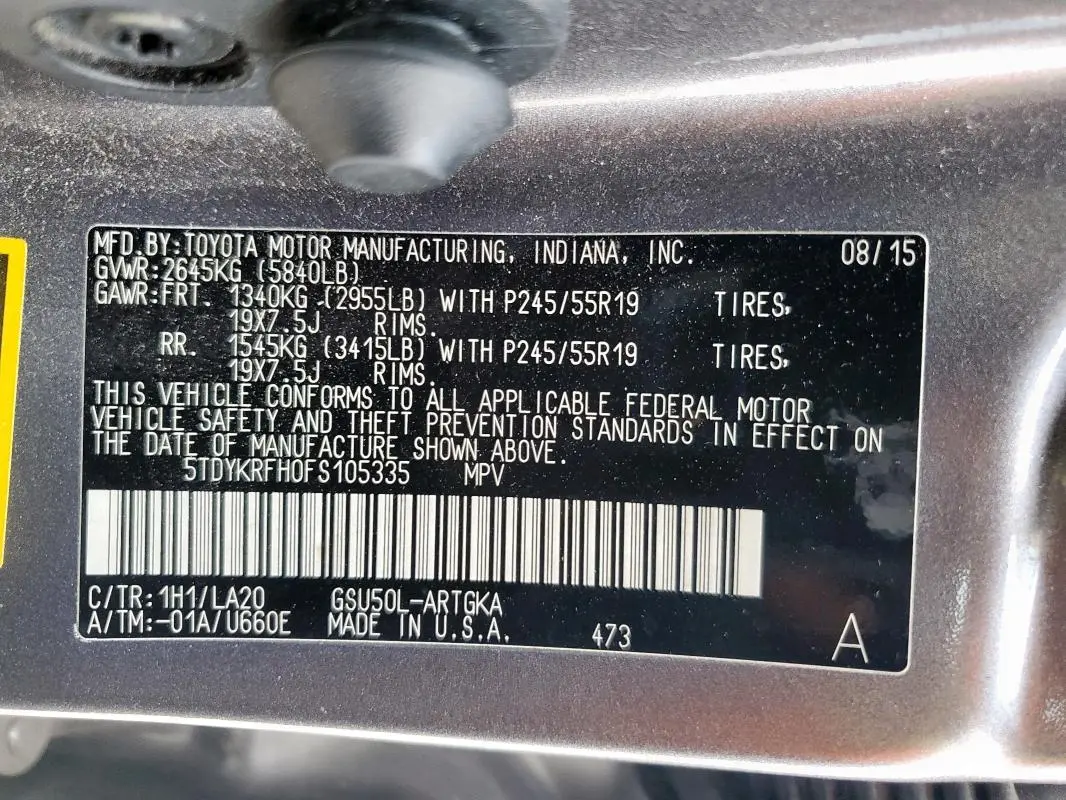 2015 TOYOTA HIGHLANDER LIMITED  