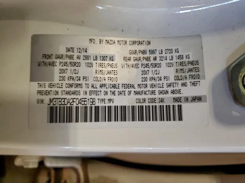 2015 MAZDA CX-9 GRAND TOURING  