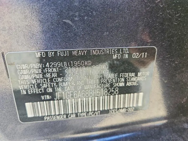 2011 SUBARU IMPREZA 2.5I  