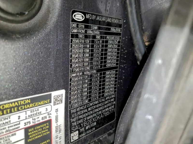 2019 LAND ROVER RANGE ROVER VELAR S  