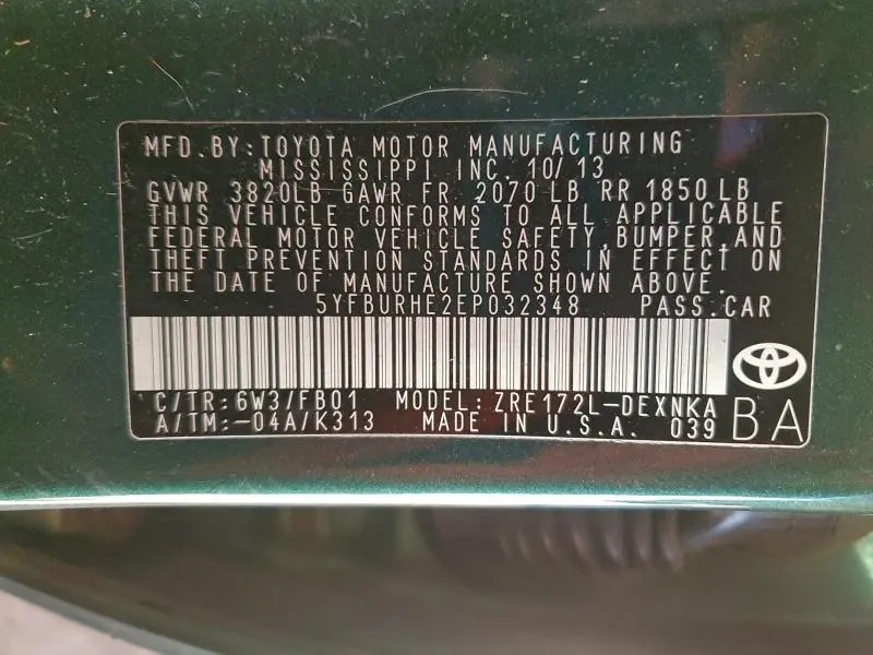 2014 TOYOTA COROLLA L  